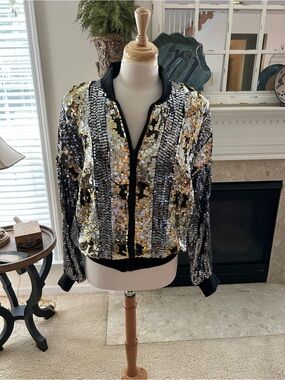 Just In Vintage Multi Sequin Bomber Jacket